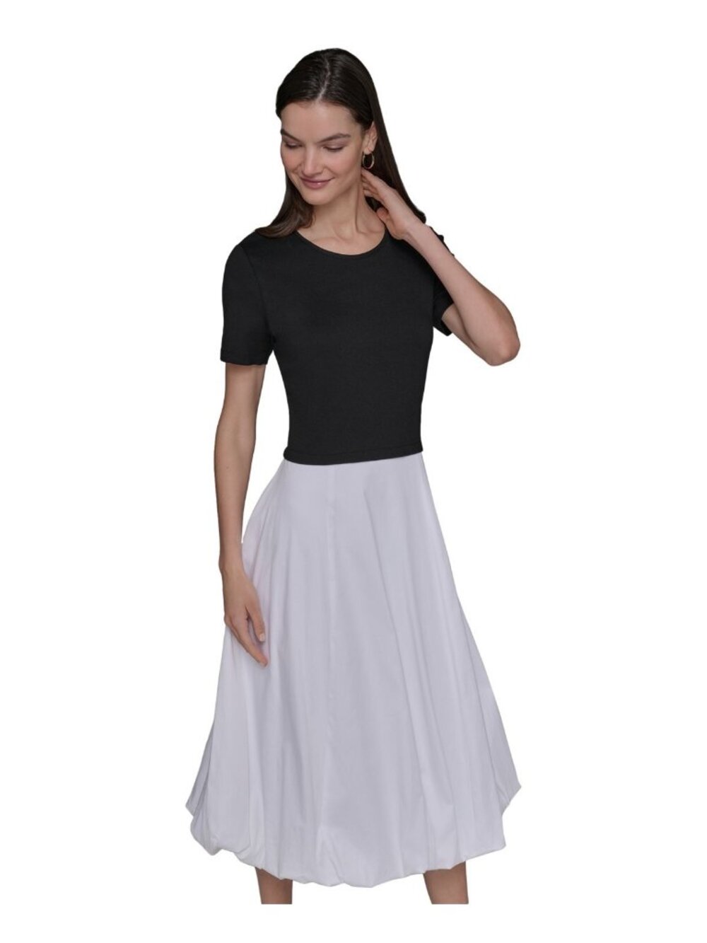 KARL LAGERFELD PARIS Women's Bubble Skirt Midi Dress Black White Size S $169